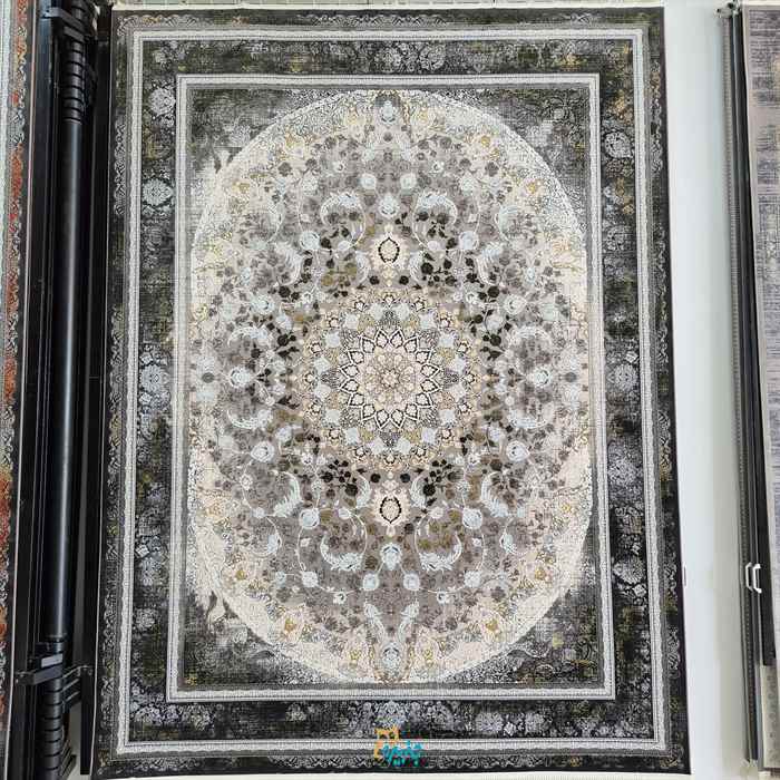 فرش ماشینی جزیره طرح جواهر سبز 1200 شانه گل برجسته